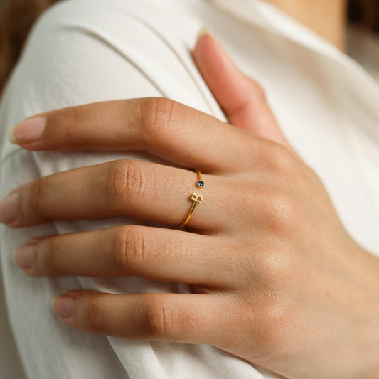 Modern Initial Birthstone Ring