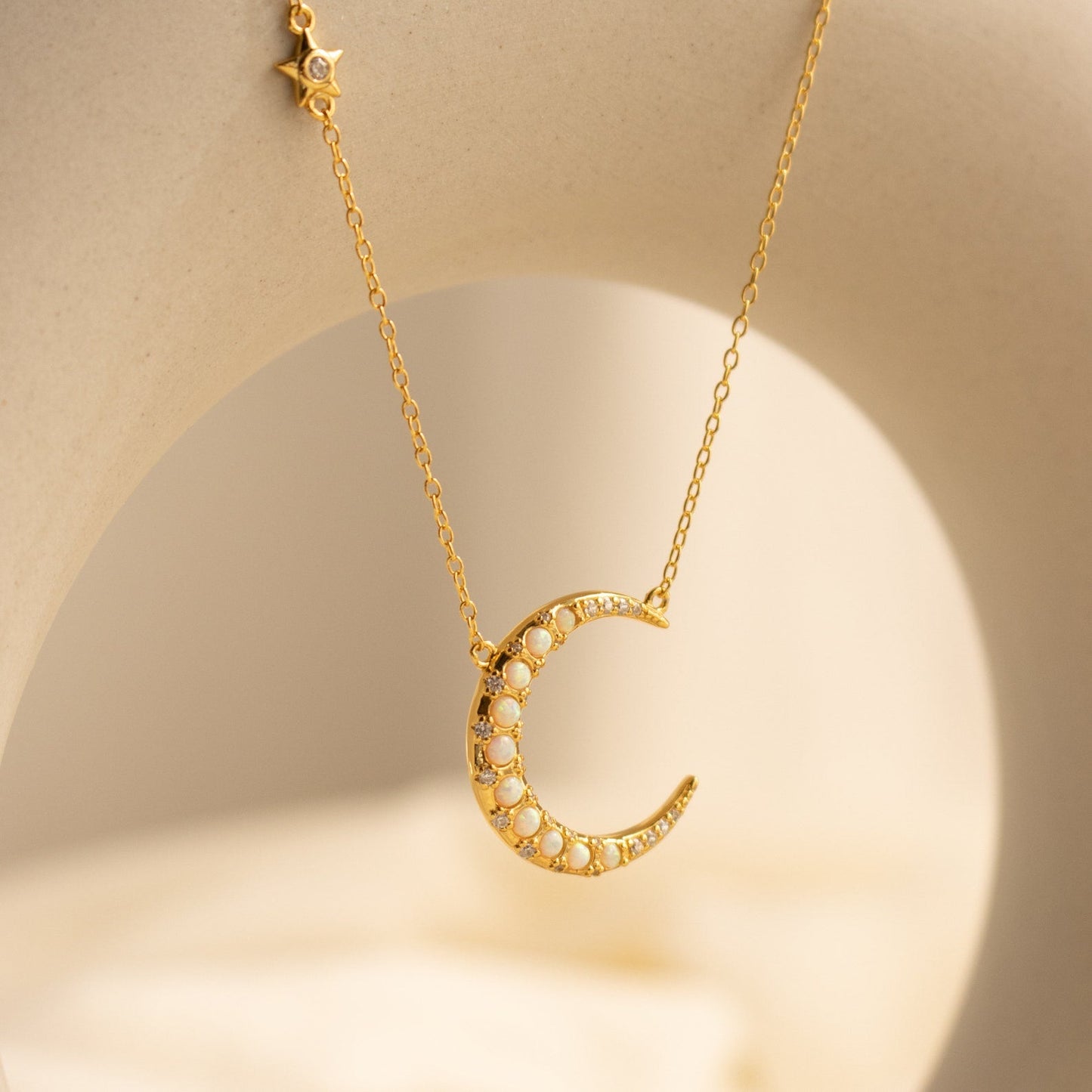 Opal Crescent Moon Necklace