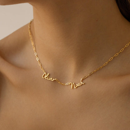 Nella Multiple Name Necklace in Paperclip Chain