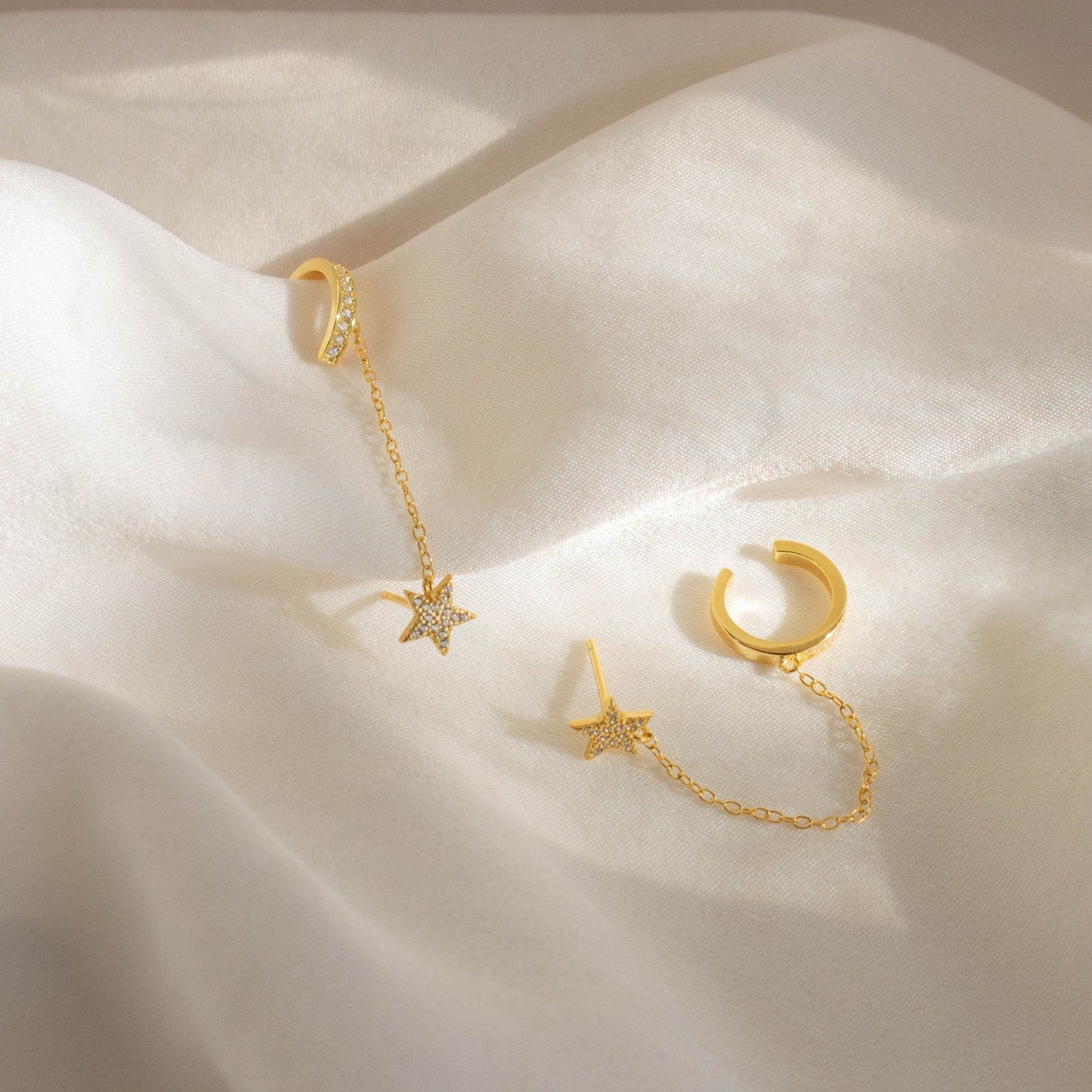 Star Pave Chain Ear Cuffs