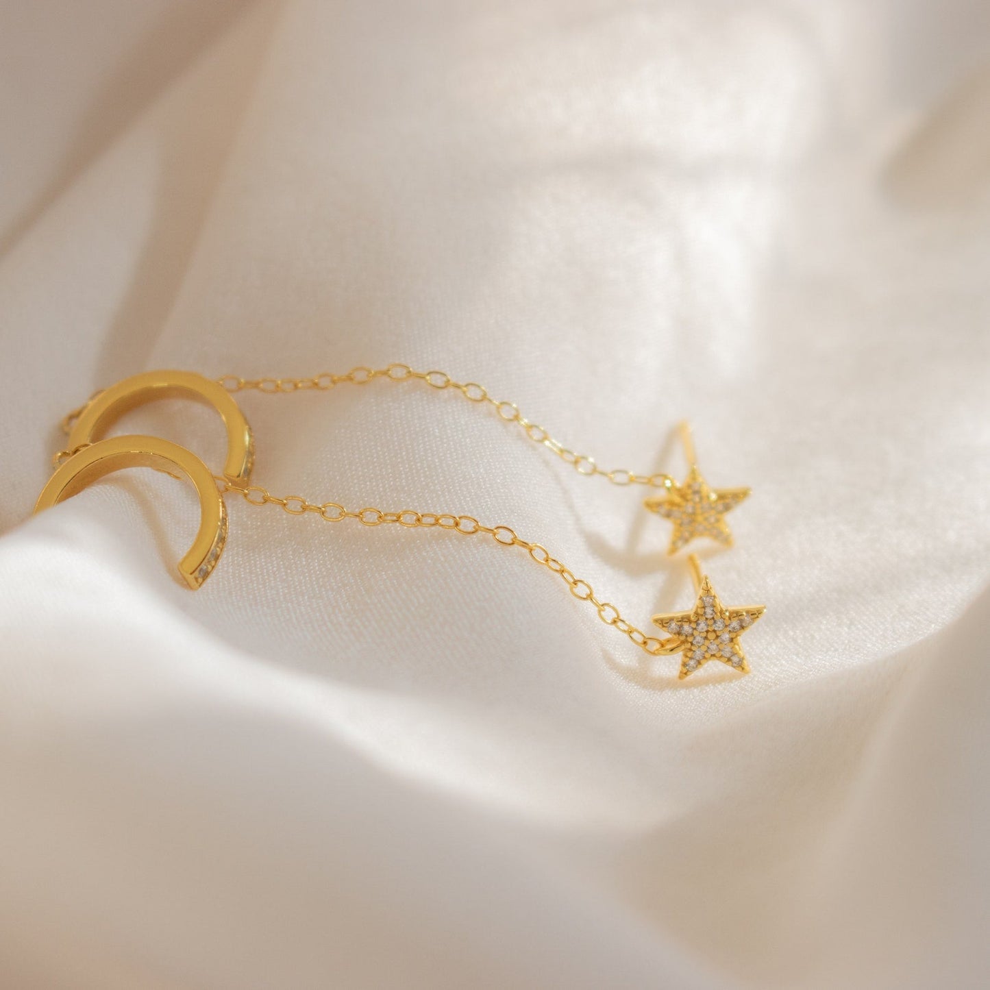 Star Pave Chain Ear Cuffs