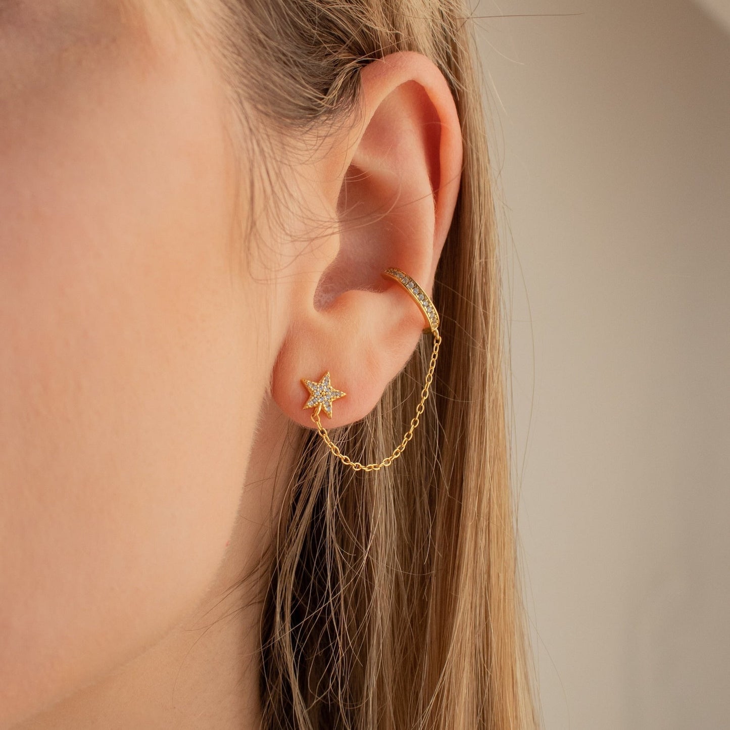 Star Pave Chain Ear Cuffs