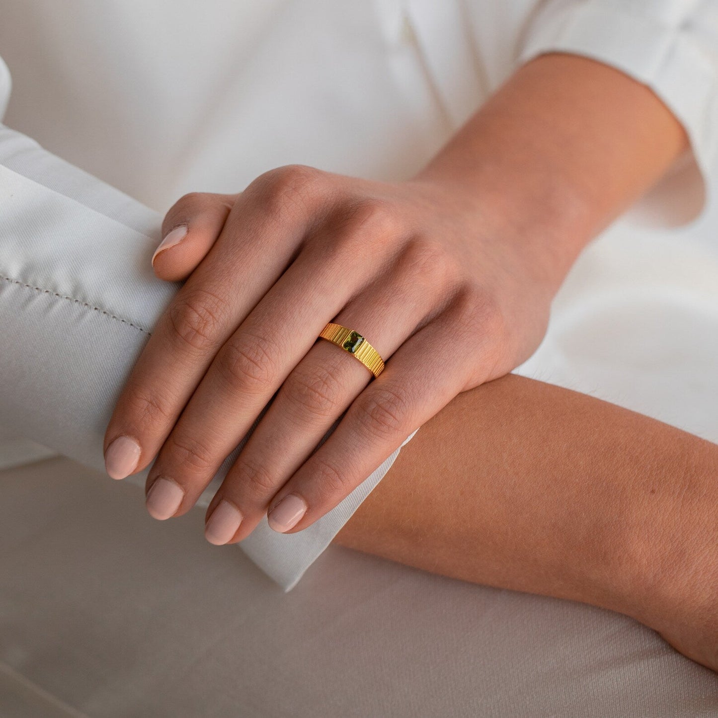 Olive Peridot Signet Ring