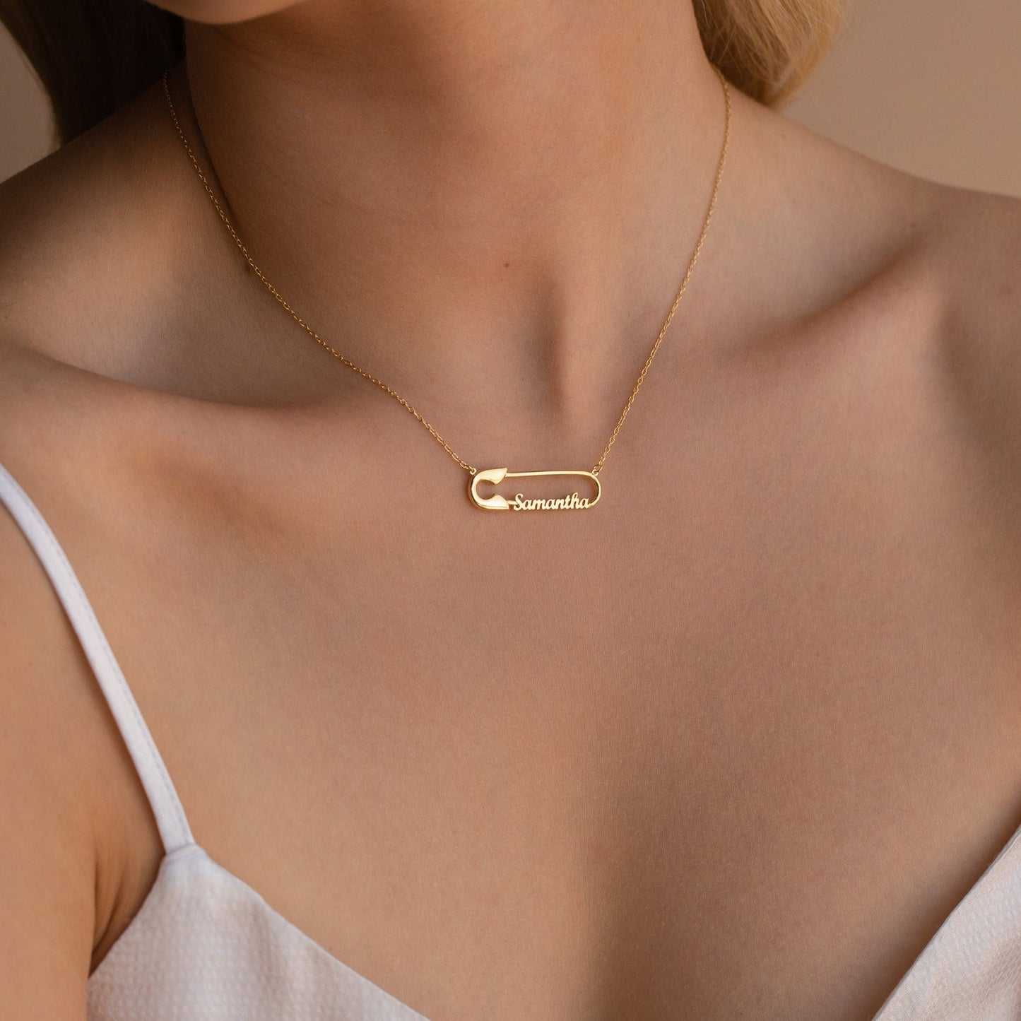 Safety Pin Name Necklace