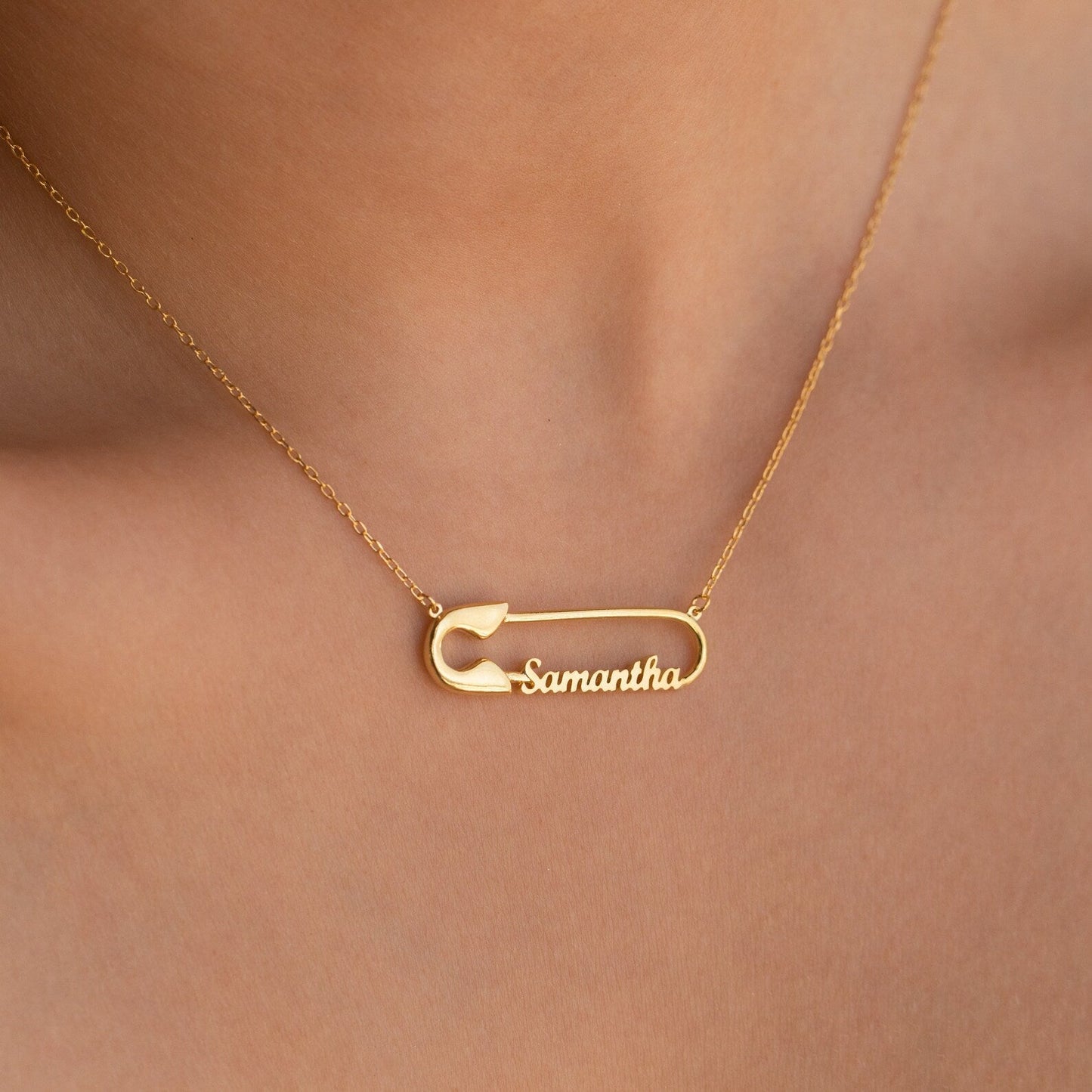 Safety Pin Name Necklace