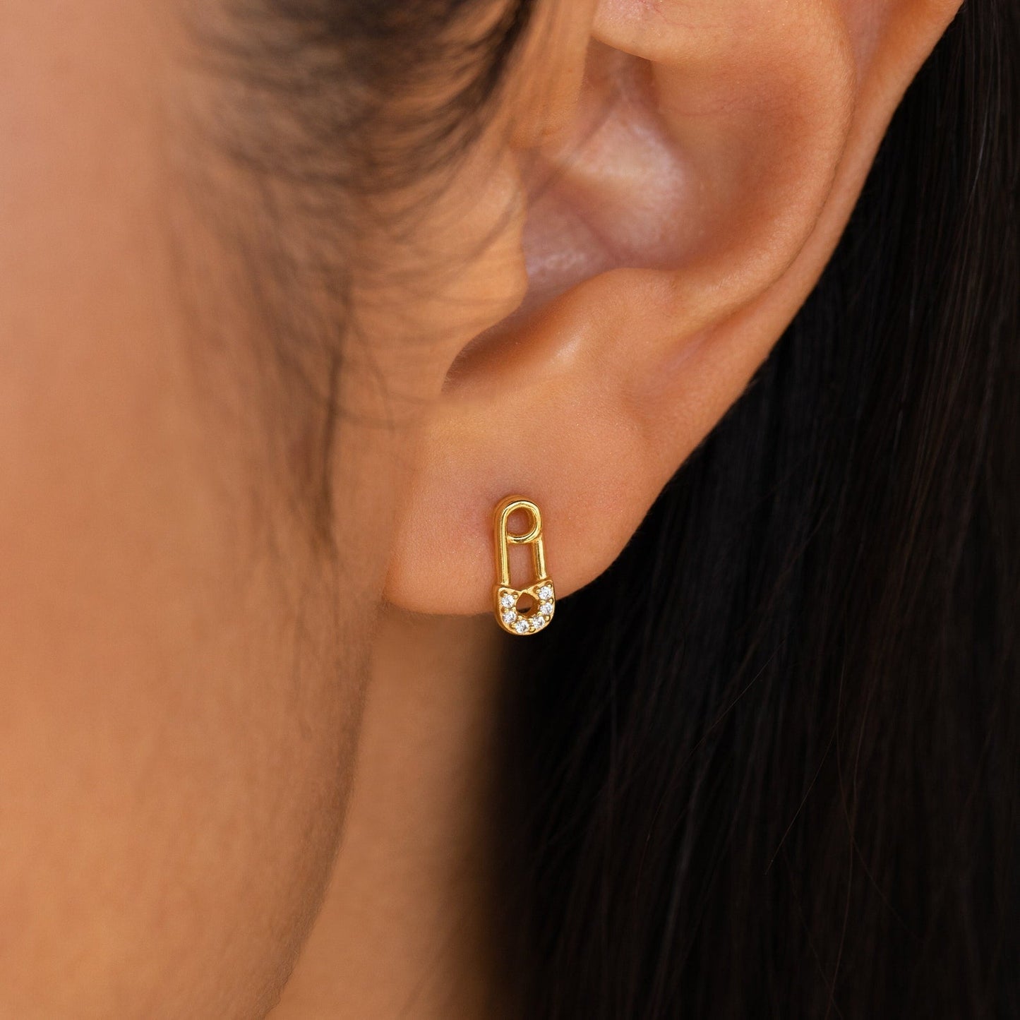 Tiny Pave Safety Pin Studs