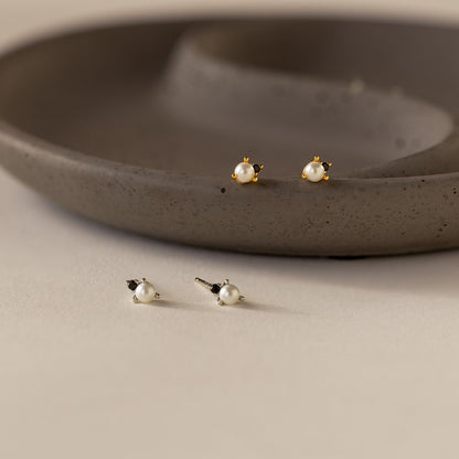 Raindrop Pearl Onyx Studs