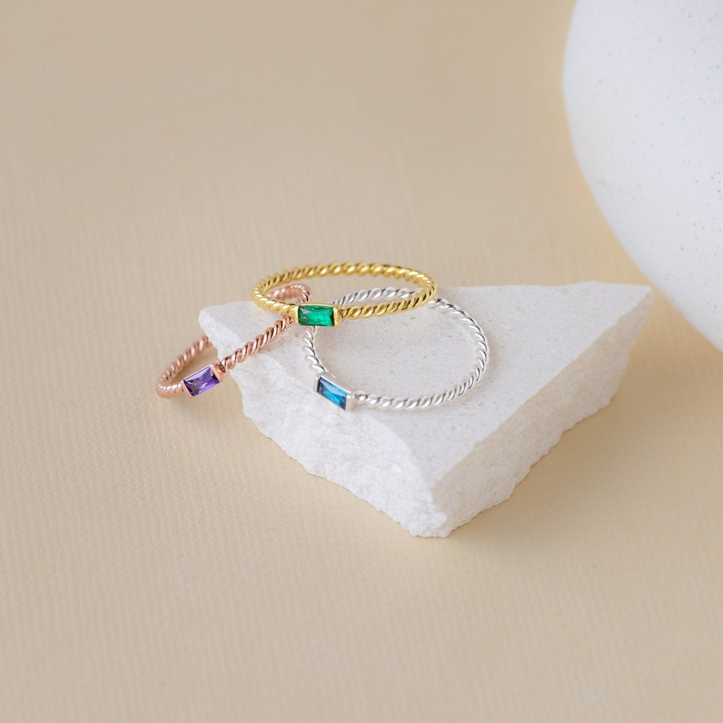 Twist Baguette Birthstone Ring