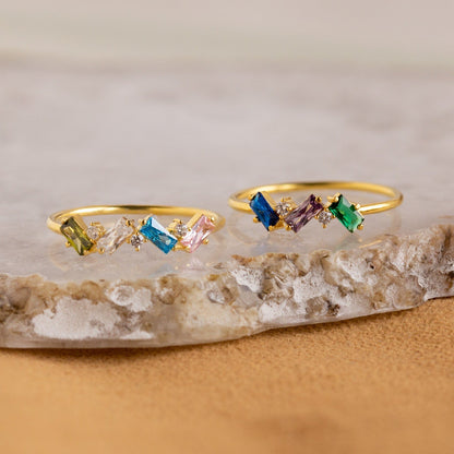 Cluster Baguette Birthstone Ring