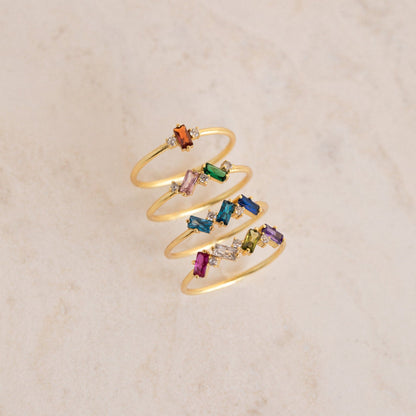 Cluster Baguette Birthstone Ring