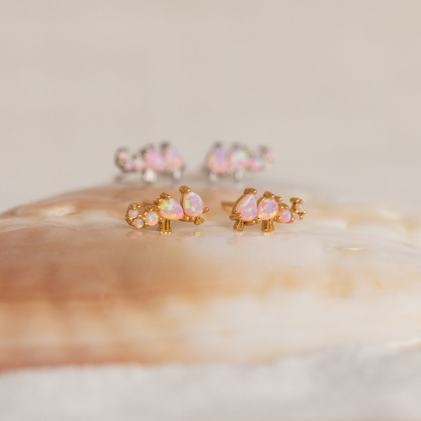 Pink Opal Seahorse Studs