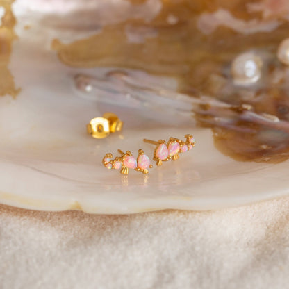 Pink Opal Seahorse Studs