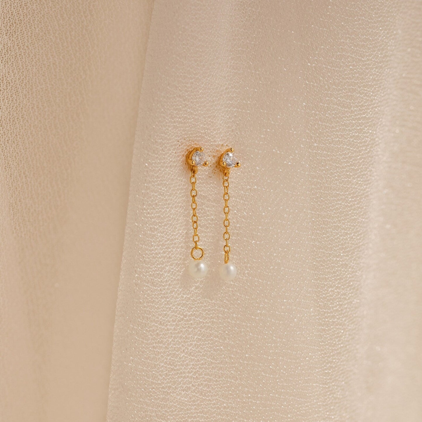 Diamond Pearl Drop Earrings