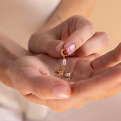 Moon & Star Pearl Earrings