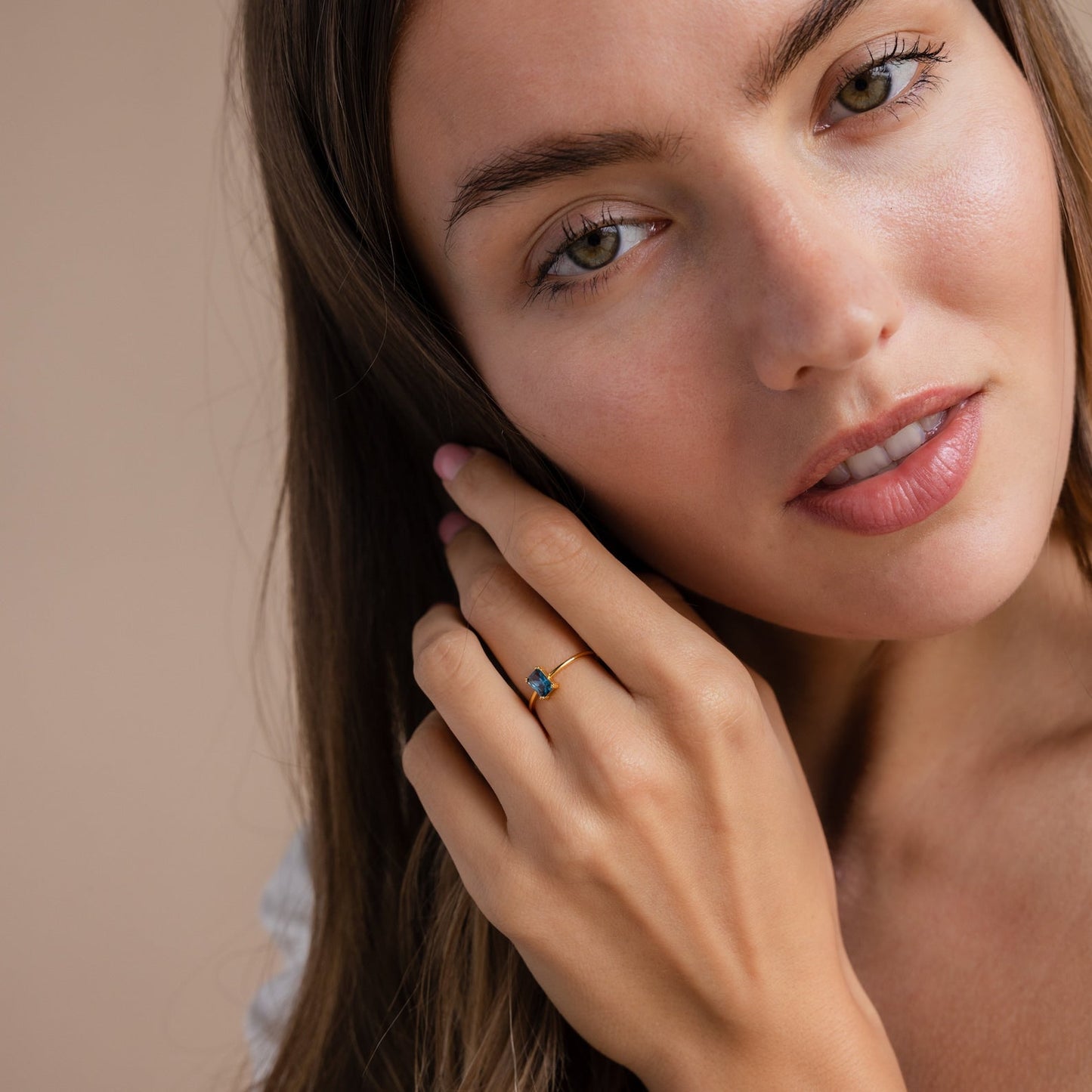 Blue Topaz Emerald Ring