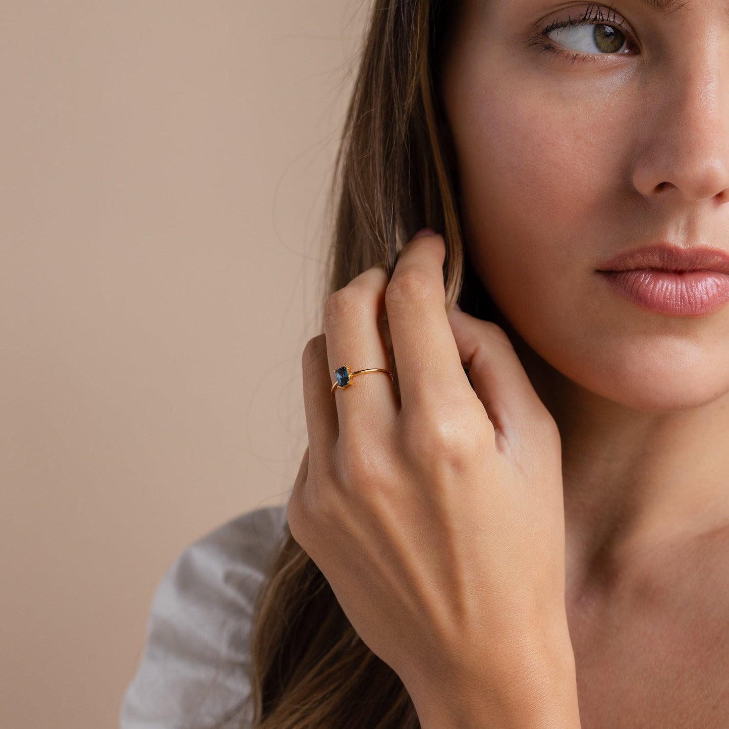 Blue Topaz Emerald Ring