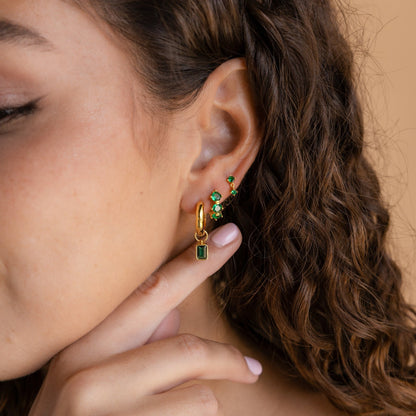 Dangling Emerald Birthstone Hoops