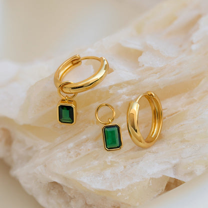 Dangling Emerald Birthstone Hoops