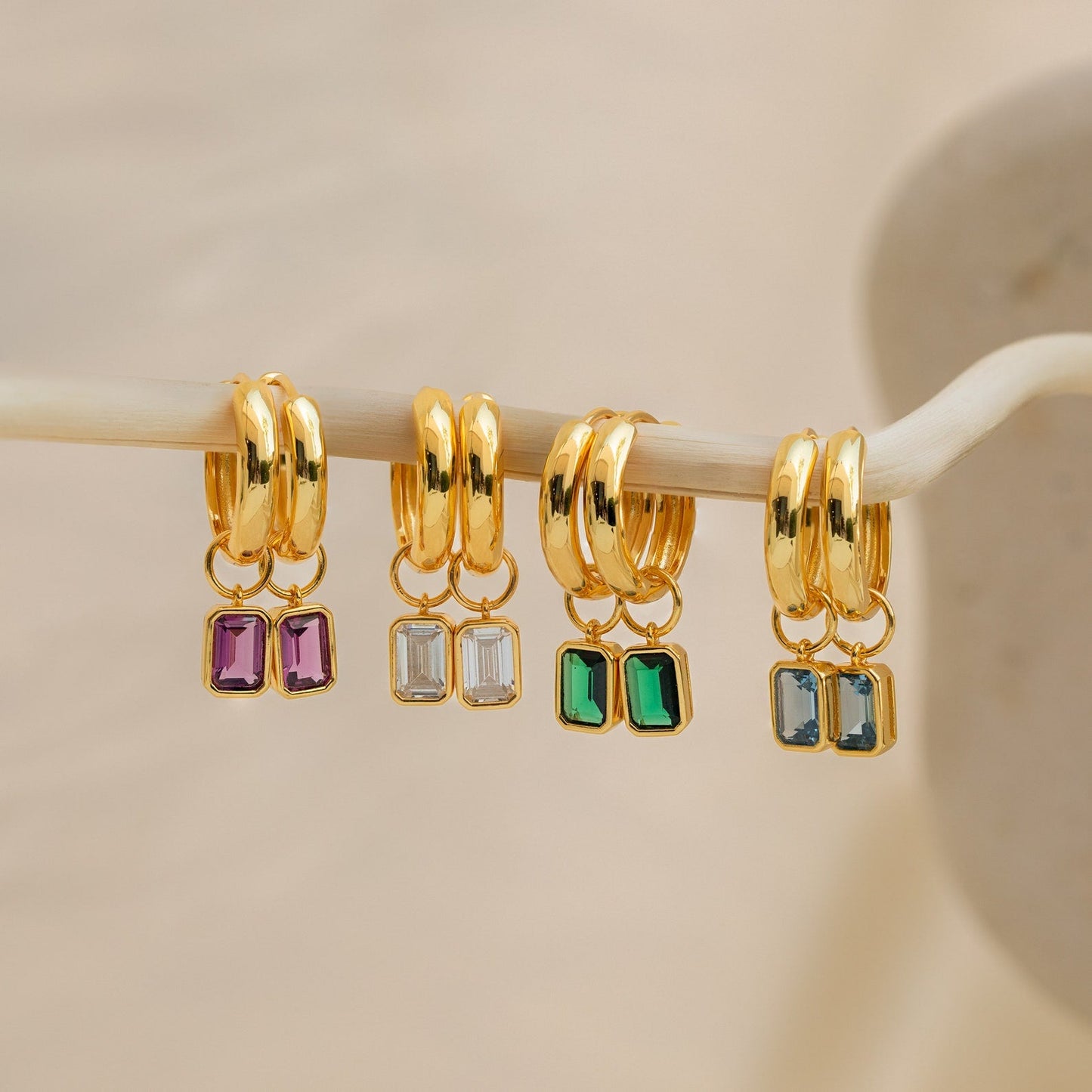 Dangling Gemstone Hoops