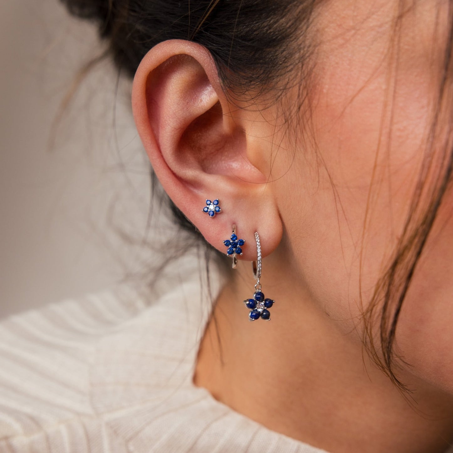 Sapphire Flower Earrings Set