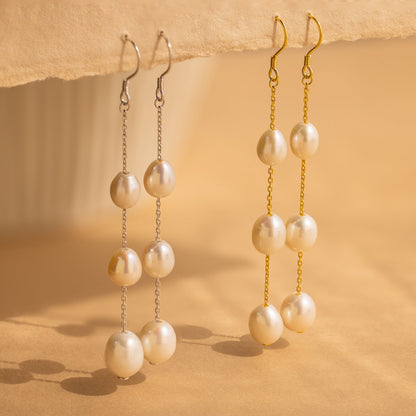 Long Pearl Dangle Earrings