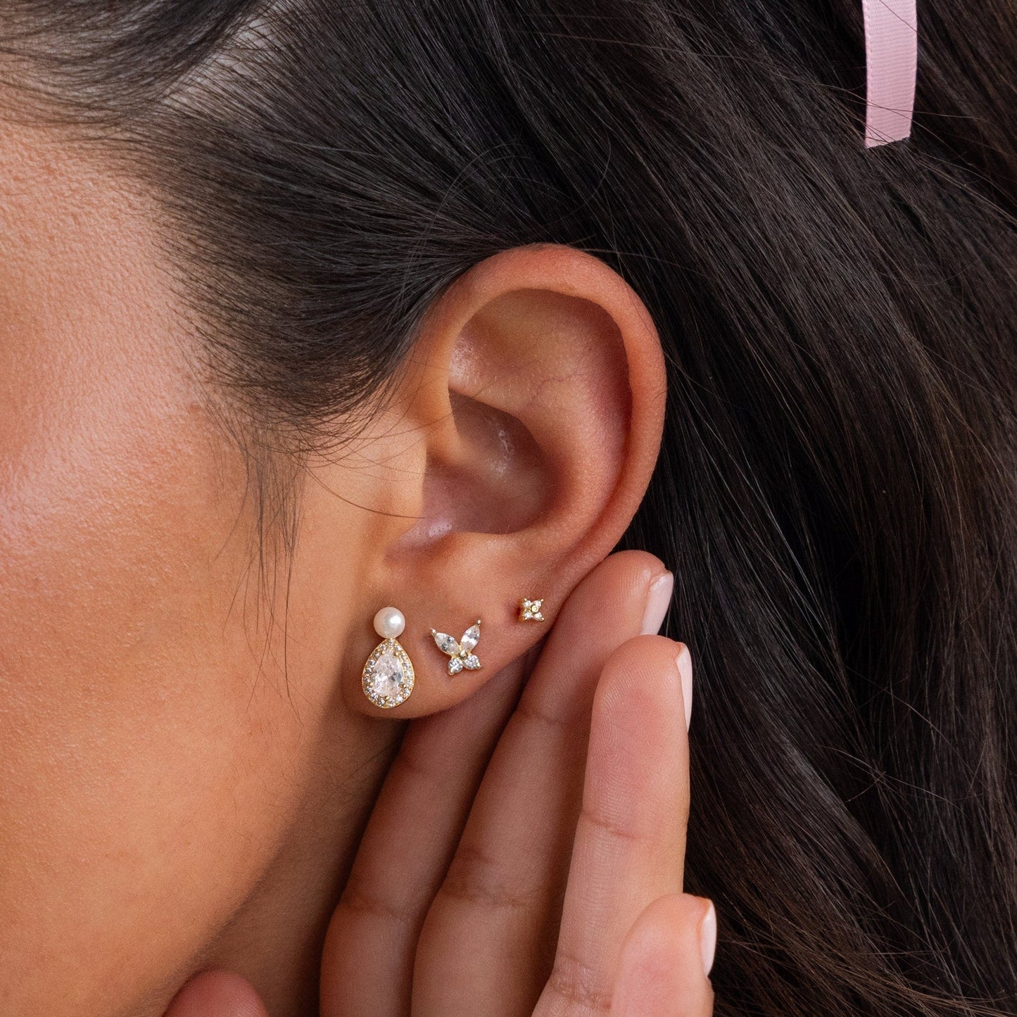 Pearl Diamond Teardrop Studs