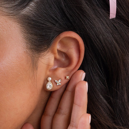 Pearl Diamond Teardrop Studs