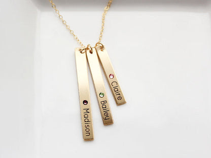 Engraved Tag Necklace with Birthstones