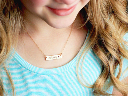 Children's Engraved Bar Necklace with Birthstone