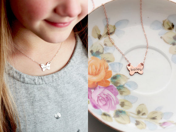 Children's Engraved Butterfly Necklace