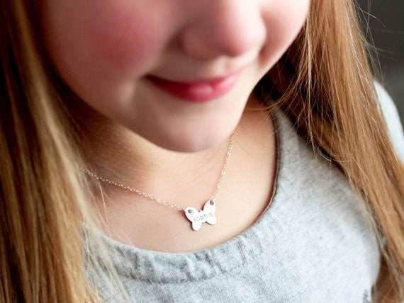 Children's Engraved Butterfly Necklace