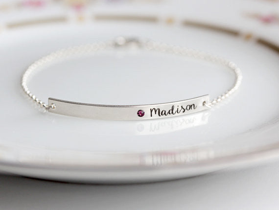 Engraved Birthstone Bracelet: Thin Bar