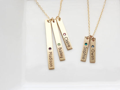 Engraved Tag Necklace with Birthstones