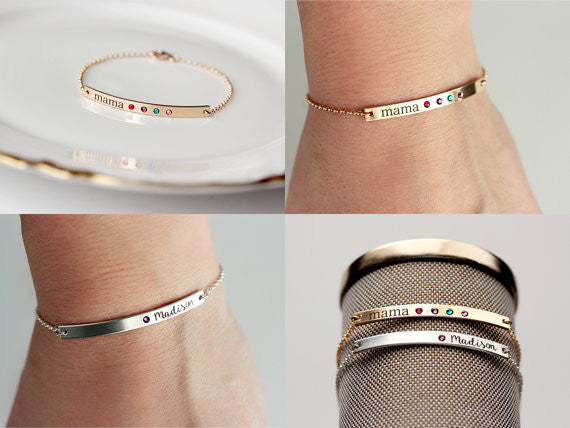 Engraved Birthstone Bracelet: Thin Bar