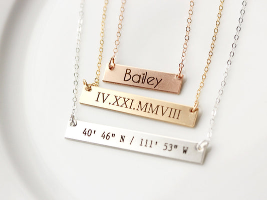 Engraved Bar Necklace | Thick Bar