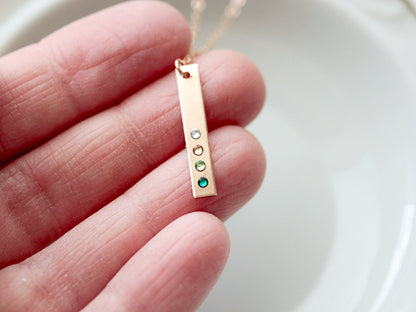 Vertical Birthstone Bar Necklace | Thin Bar