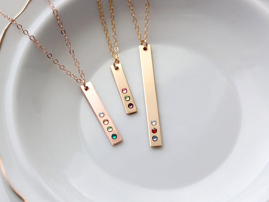 Vertical Birthstone Bar Necklace | Thin Bar