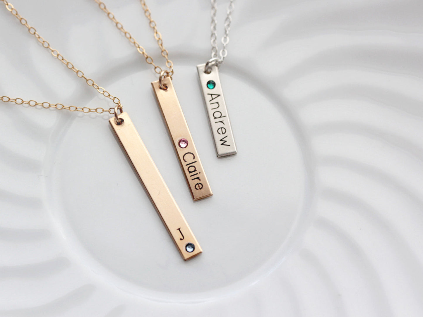 Engraved Birthstone Thin Bar Necklace