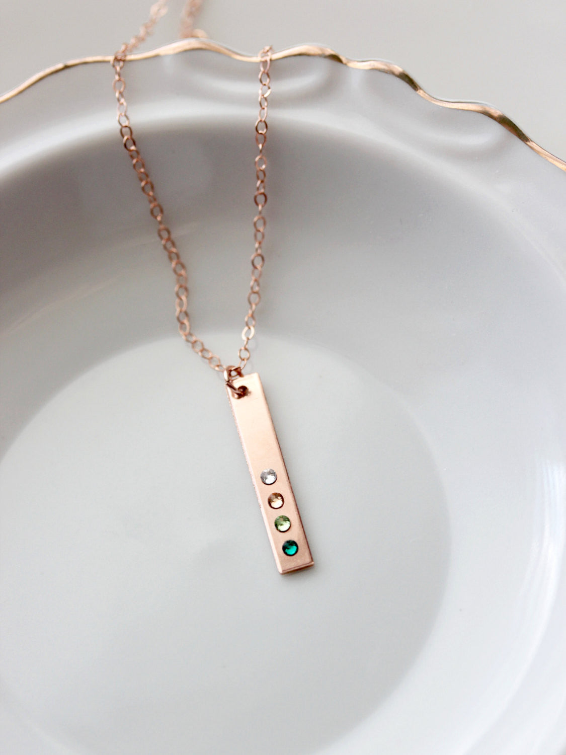 Vertical Birthstone Bar Necklace | Thin Bar