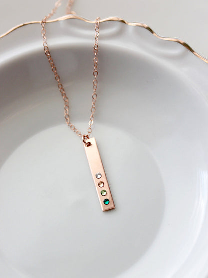 Vertical Birthstone Bar Necklace | Thin Bar