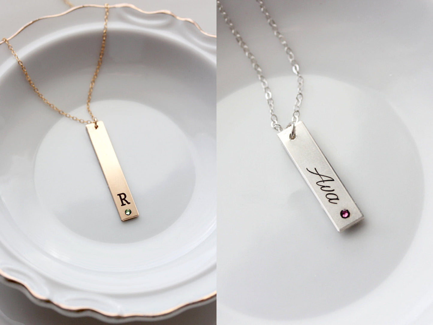 Engraved Birthstone Thick Bar Necklace