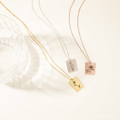 Birth Flower Tag Necklace