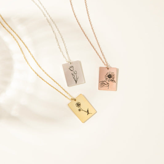 Birth Flower Tag Necklace