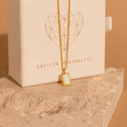 White Opal Rectangle Necklace