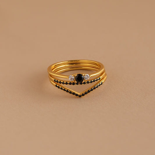 Black Curve Ring Set