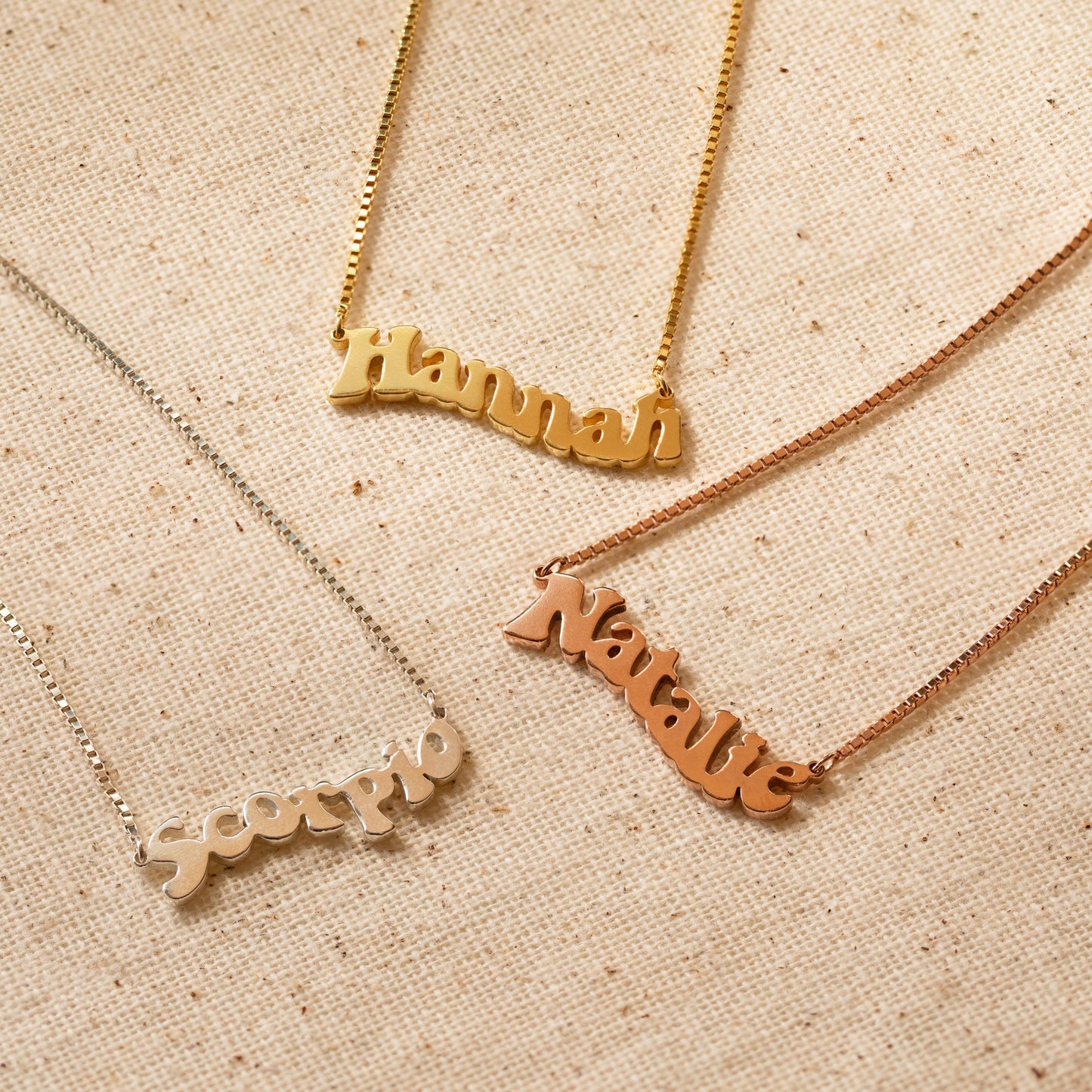 Retro Name Necklace in Box Chain