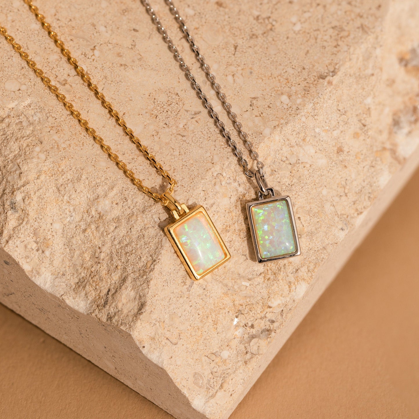 White Opal Rectangle Necklace