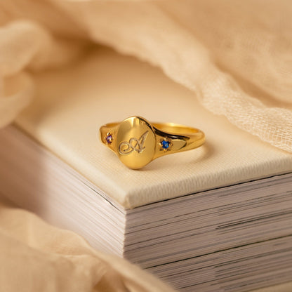 Initial Birthstone Signet Ring