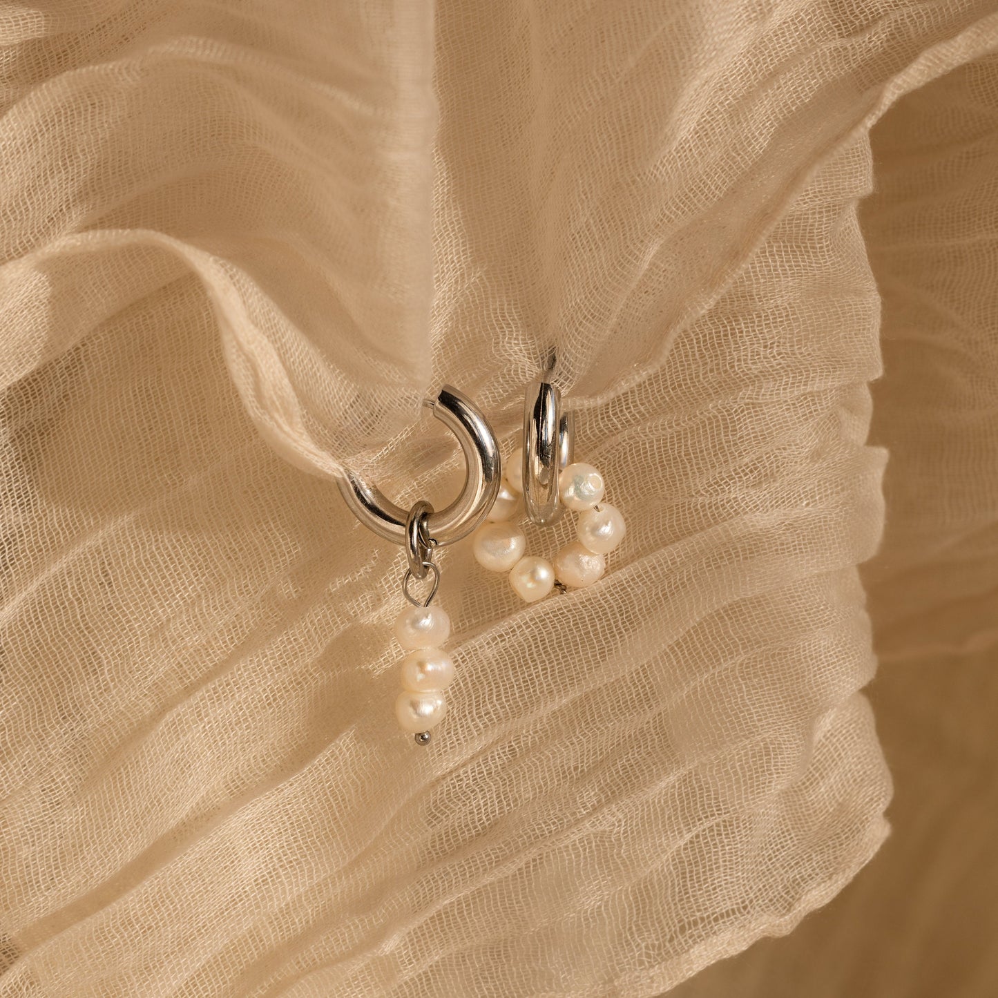 Mismatched Pearl Drop Hoops