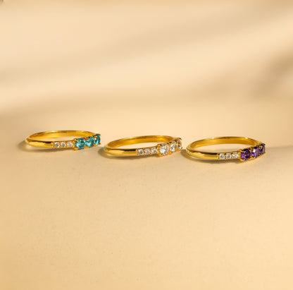 Pave Triple Birthstone Ring